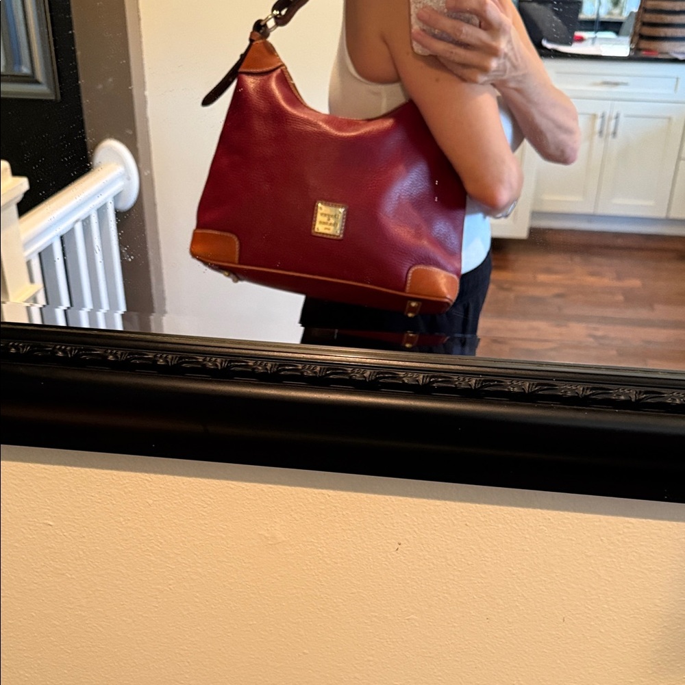 RARE Y2K Vintage Dooney & Bourke Red and Tan Pebbled Leather Hobo. EUC - Picture 10 of 16
